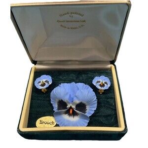 Vintage Pansy Brooch And Earring Set Good Intentions Ltd Wales UK Hand-Painted